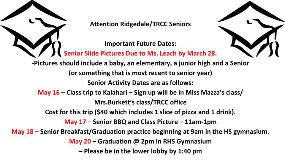 Attention Ridgedale/TRCC Seniors