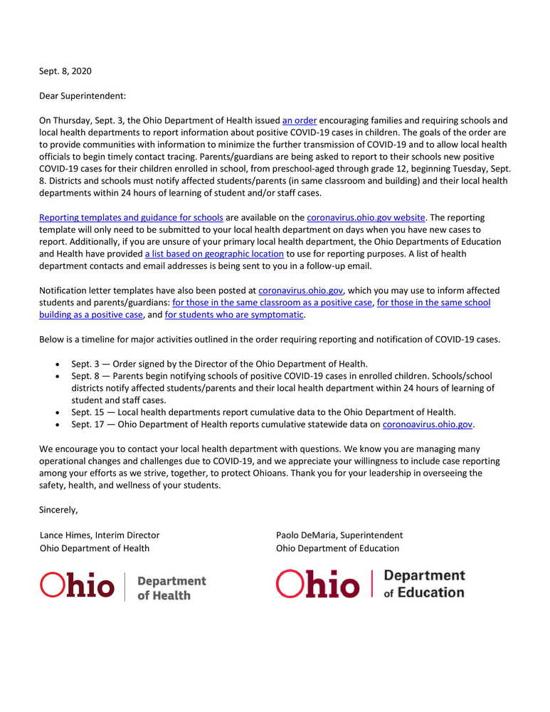 Letter from ODE/ODH