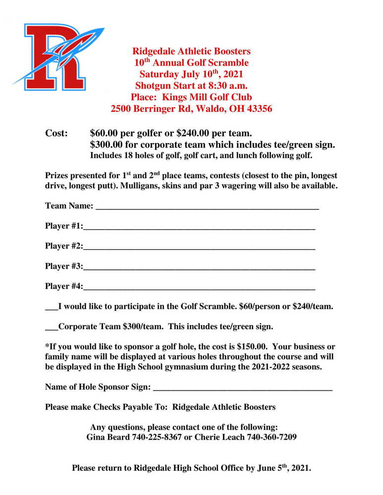 Ridgedale Athletic Boosters 10th Annual Golf Scramble